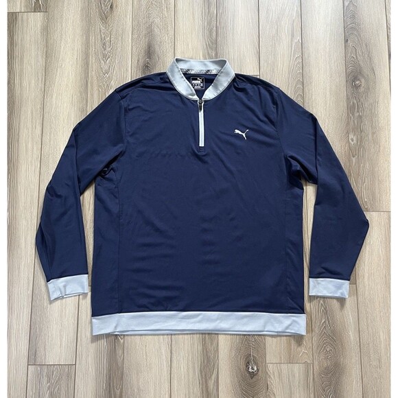 PUMA 1/4 Zip Navy & Gray Long Sleeve Golf Pullover Men's Size Large - Picture 1 of 10